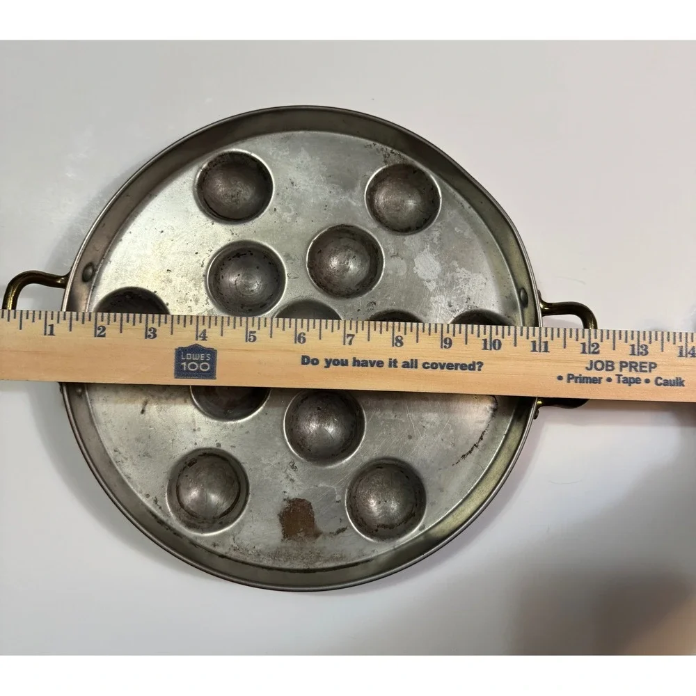 Vintage Copper Escargot Pan 12 Wells Brass Handles French Snail Baking 10.5in